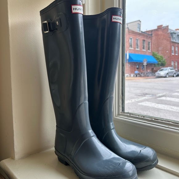 Hunter Tall Gray Rain Boots - Picture 1 of 6